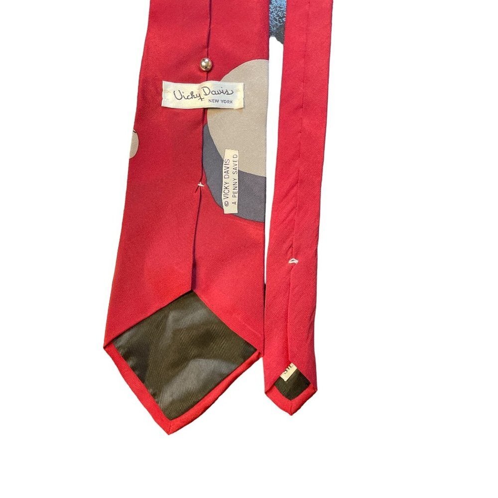 Vintage VIcky Davis Red Piggy Bank Artistic Neck Tie - Picture 5 of 6